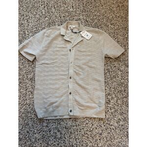 Reiss New Men's Viscous Blend Short Sleeve Collared Cardigan Shirt Ice Gray Sz M
